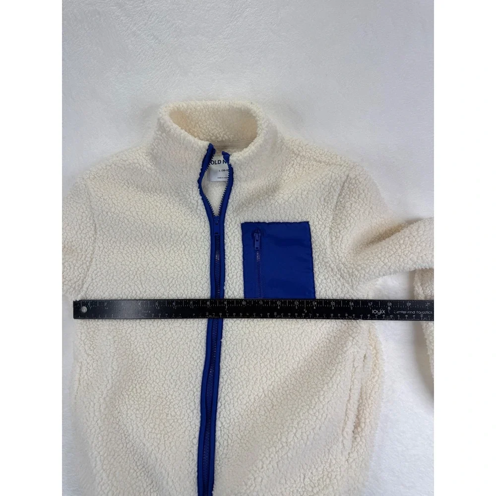 Old Navy Kids Sherpa Fleece Jacket Cream Blue Zip Up Mock Neck Large 10-12